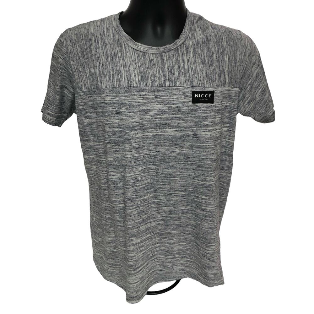 Nicce London Men’s Grey Marl Panel T-Shirt Size M Casual Short Sleeve Logo Tee